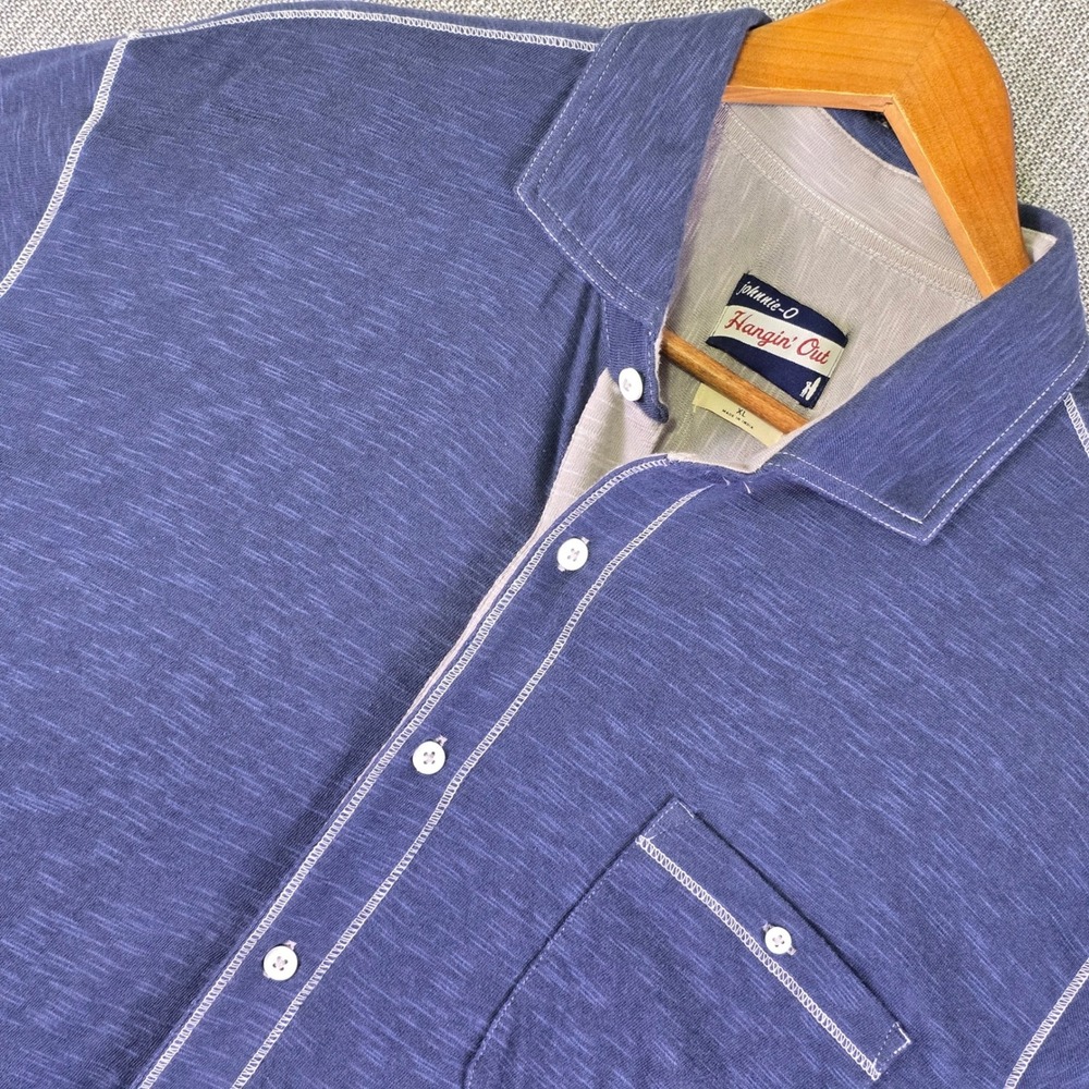 johnnie-O Houston Shirt Mens XL Wake Blue Contrast Stitch Bamboo Button Up EUC